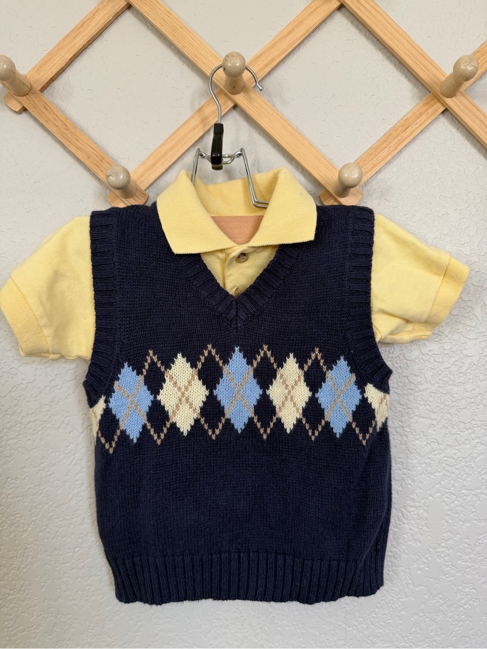 Vintage Y2K Perfectly Dressed Baby Boy Argyle Sweater Vest Polo Set 12M
